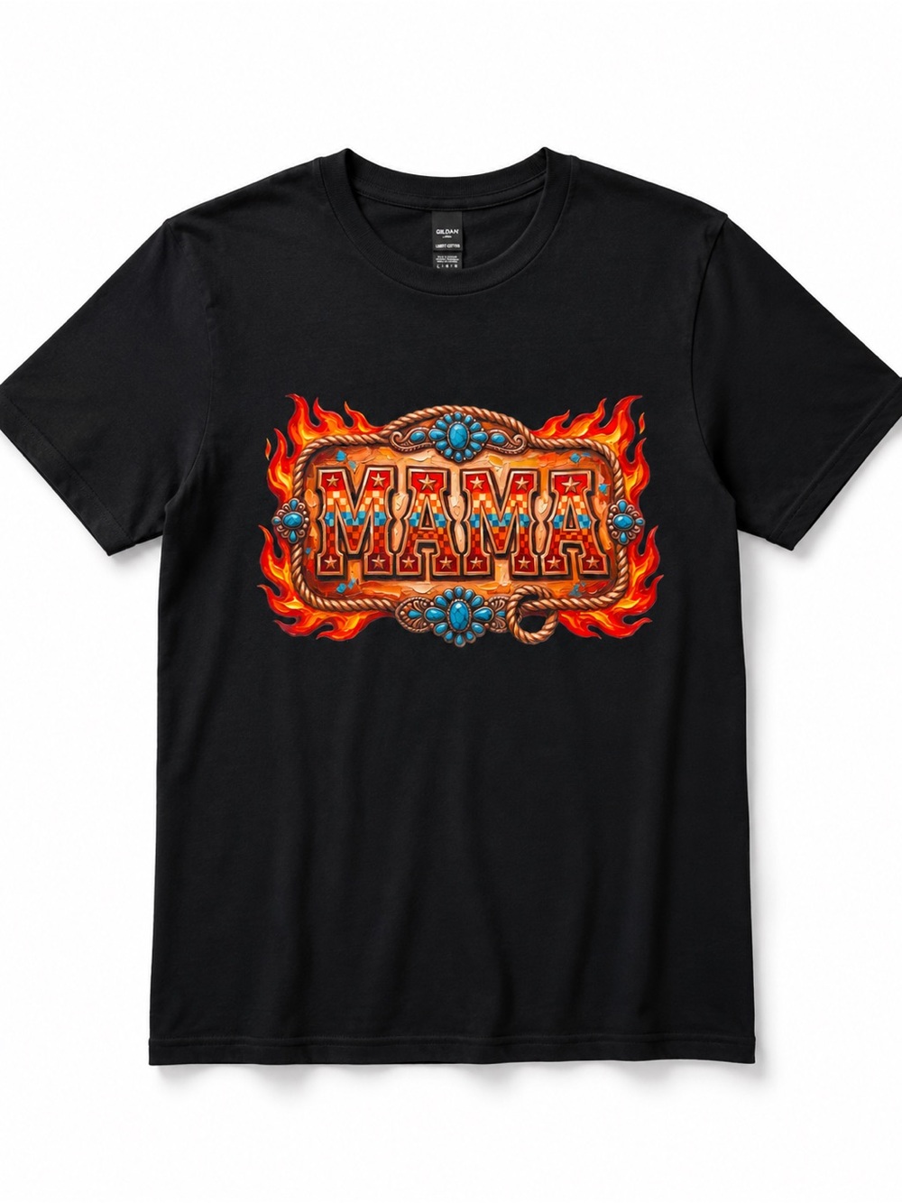 Western Flaming Mama Graphic Tee Black Gildan Light Cotton Shirt Trendy
Mom Tee